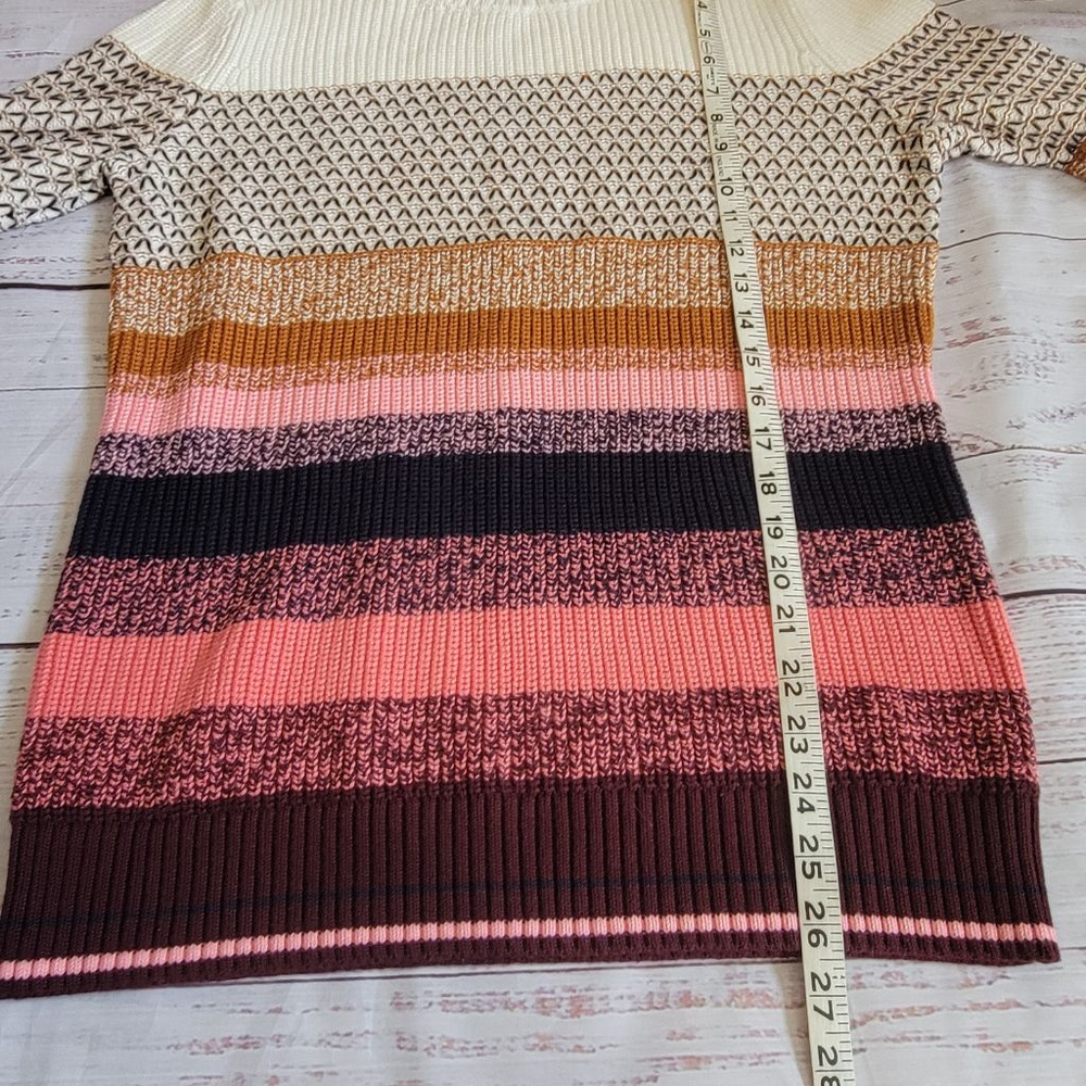 Talbots Textured Stripe Thermolite Sweater Elbow Patches Outdoor Womens Medium - Picture 5 of 5